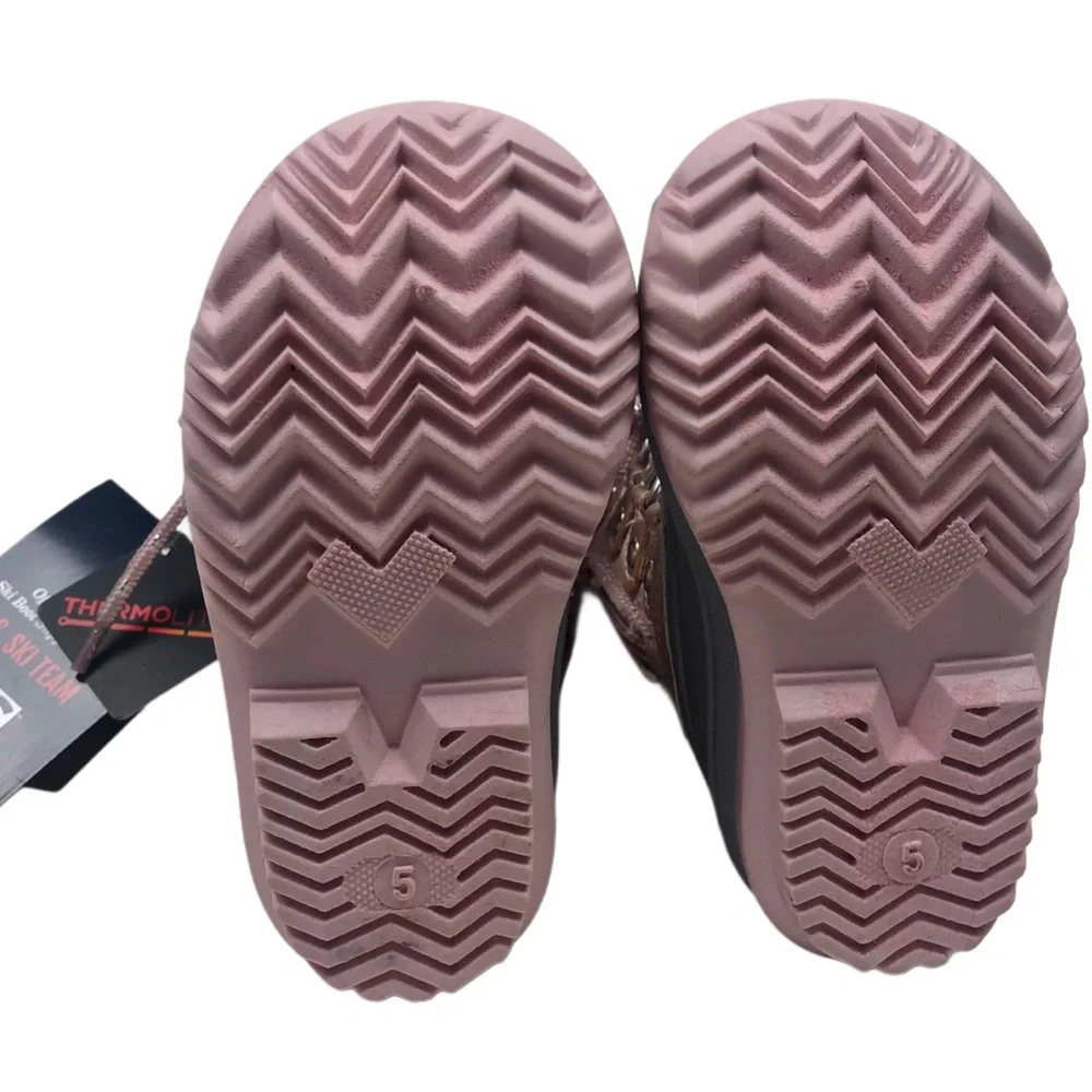 Khombu Pink/Gray Kids' Fur Trimmed Snow Boots Sz 5